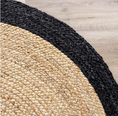 Black Cotton With Natural Jute Oval Area Rug.