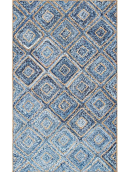 Rugsmore Rugs -Braided Natural Jute Denim Diamond Design Area carpet.