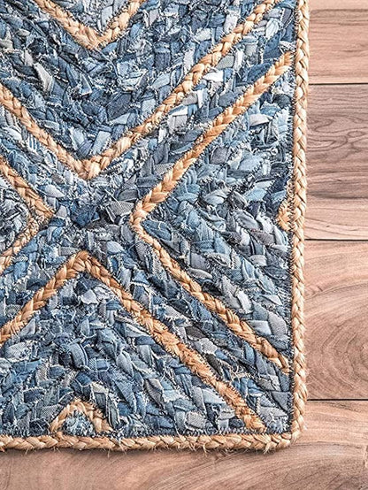 Rugsmore Rugs -Braided Natural Jute Denim Diamond Design Area carpet.