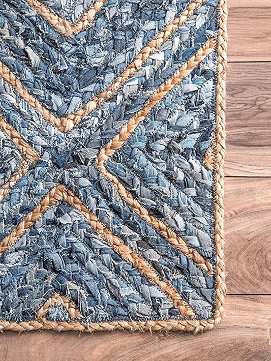 Rugsmore Rugs -Braided Natural Jute Denim Diamond Design Area carpet.