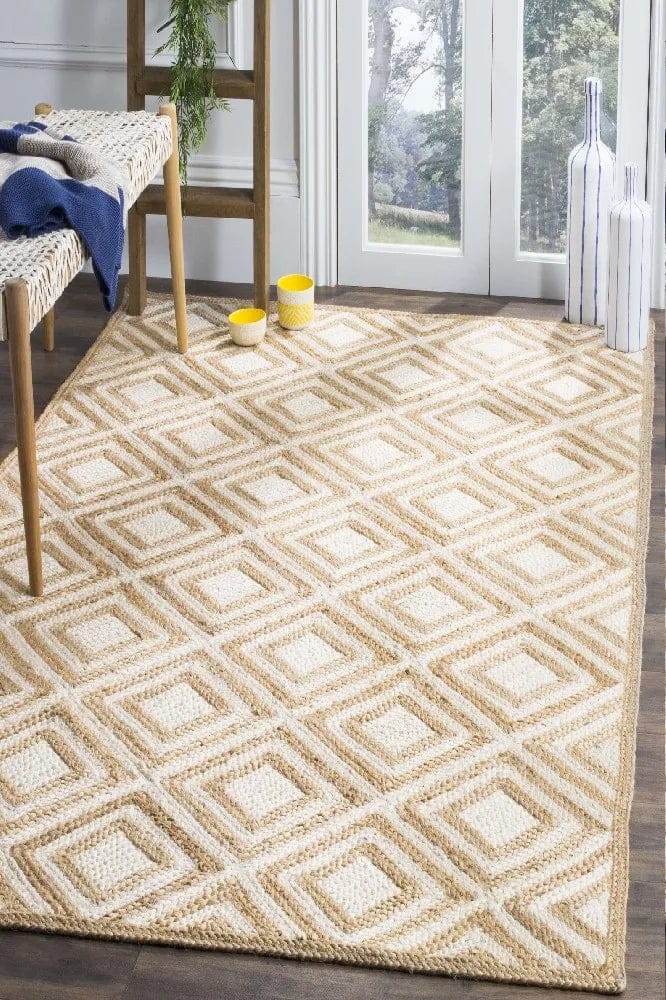 Braided Natural White Daimond jute hand-woven Area Rug.
