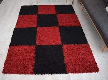 Red & Black Modern Hand-Tufted Floor Rug – Super Soft – Soft Feel with Anti-Skid Rubber Backing