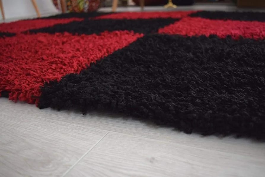 Red & Black Modern Hand-Tufted Floor Rug – Super Soft – Soft Feel with Anti-Skid Rubber Backing