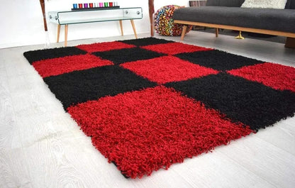 Red & Black Modern Hand-Tufted Floor Rug – Super Soft – Soft Feel with Anti-Skid Rubber Backing