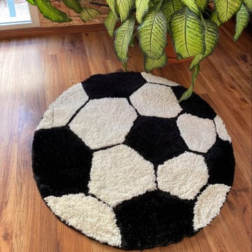Round Shaggy Football Carpet – Soft Feel with Anti-Skid Rubber Backing