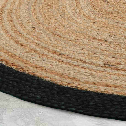 Natural Jute Round Braided Area Rug with Black Border