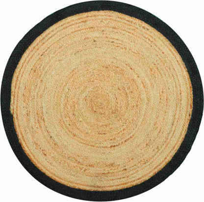 Natural Jute Round Braided Area Rug with Black Border