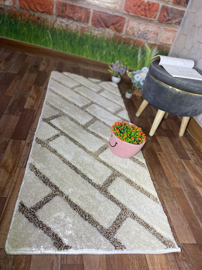 Soft Premium Micro Ivory & Mix, Multi Colour Waves Kitchen & Bedside Runner -  Soft Feel, Anti-Skid Rubber Backing