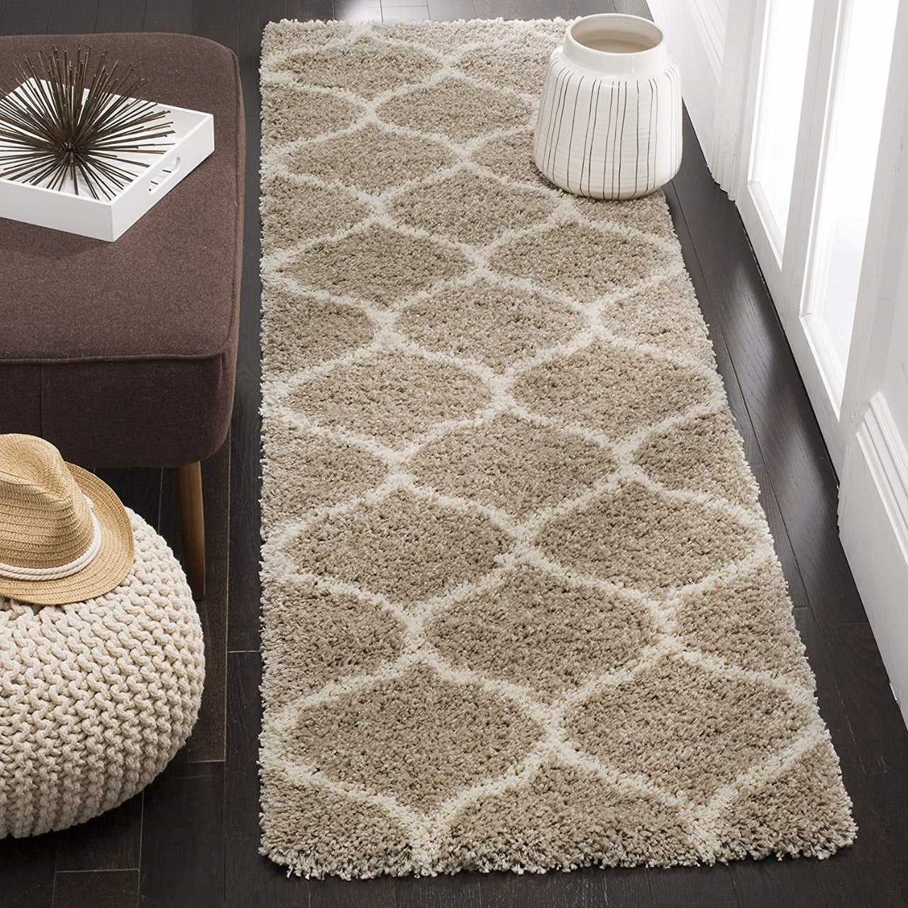 Beige and Ivory Beautiful Premium Micro Runner - Soft Feel, Anti-Skid Rubber Backing