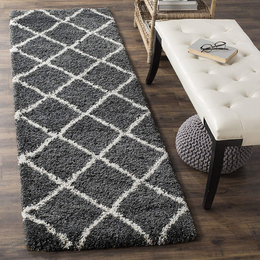 Dark Grey & White Premium Microfiber Runner – Soft Feel, Anti-Skid Rubber Backing