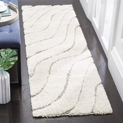 Ivory with Grey Beautiful Premium Micro Runner - Soft Feel, Anti-Skid Rubber Backing