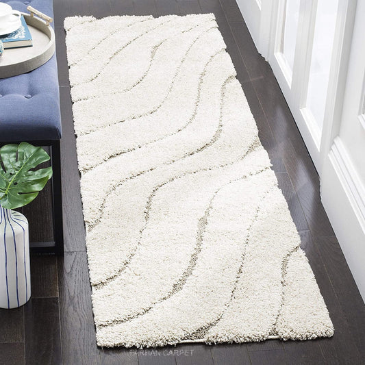 Ivory with Grey Beautiful Premium Micro Runner - Soft Feel, Anti-Skid Rubber Backing