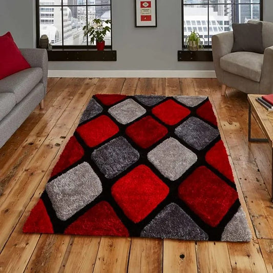 Multi Colour Luxurious 3D Shaggy Rug - Soft Feel with Anti-Skid Rubber Backing