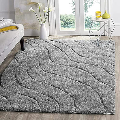 Luxury Grey Waves Shaggy Carpet – Ultra Soft Microfiber & Anti-Skid Rubber Backing