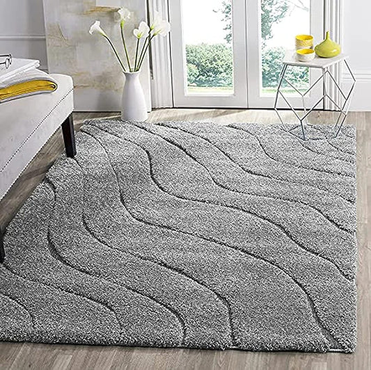 Luxury Grey Waves Shaggy Carpet – Ultra Soft Microfiber & Anti-Skid Rubber Backing