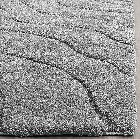Luxury Grey Waves Shaggy Carpet – Ultra Soft Microfiber & Anti-Skid Rubber Backing