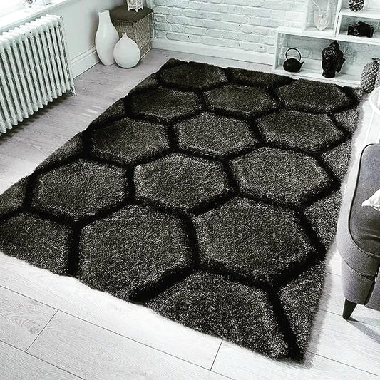 "MARIA 3D Bright Shaggy Microfiber Carpet – Soft Feel with Anti-Skid Rubber Backing