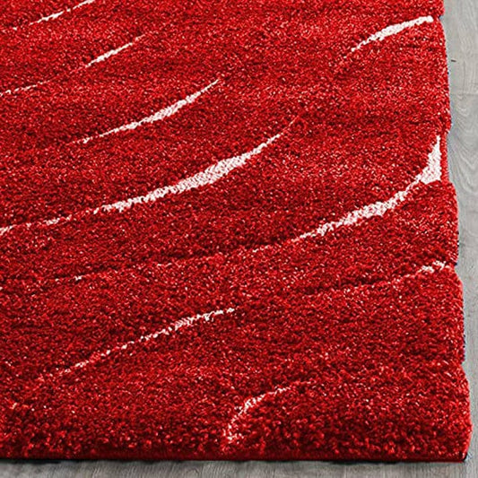 Red Waves Premium Microfiber Shaggy Carpet Rug – Soft Feel with Anti-Skid Rubber Backing