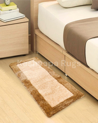 Ivory & Beige Bedside Runner – Soft Microfiber, Anti-Skid Rubber Backing