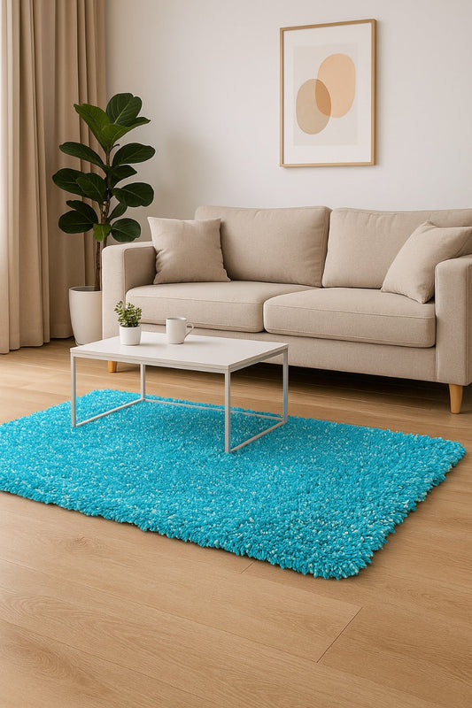 Sky Blue & White Shaggy Carpet – Soft Feel with Anti-Skid Rubber Backing