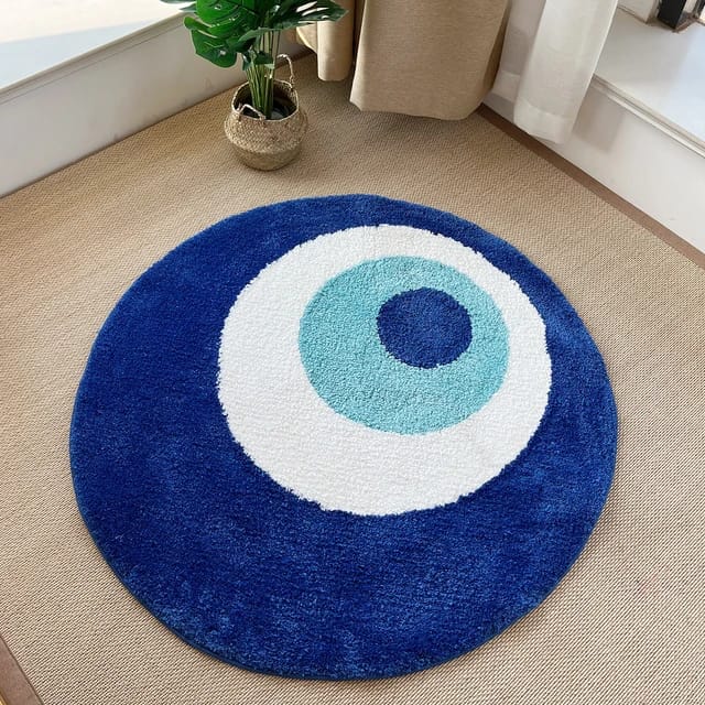 Blue Eyes Soft Micro Premium Round Shaggy Rug – Extra Soft with Anti-Skid Rubber Backing