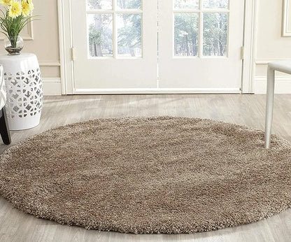 Beige Soft Microfiber Round Carpet – Premium Quality & Anti-Skid Rubber Backing