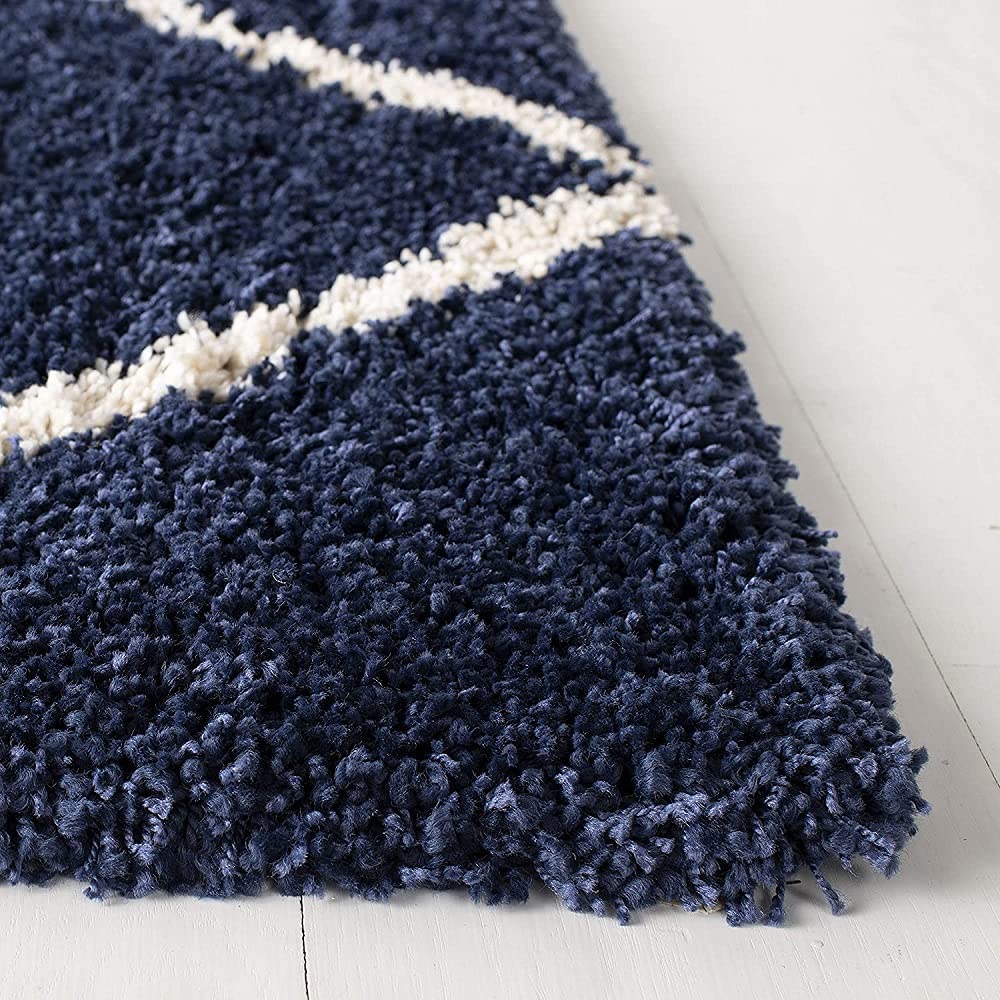 Blue & Ivory Moroccan Diamond Carpet – Soft Microfiber with Anti-Skid Rubber Backing