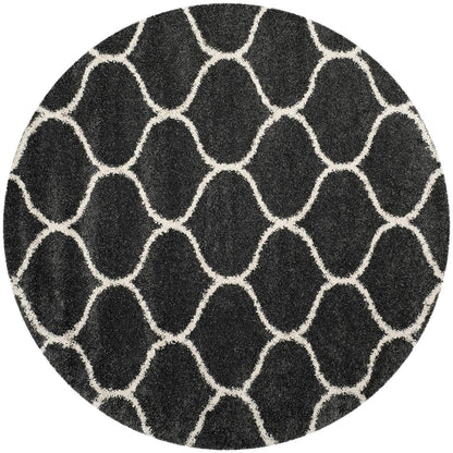 Luxury Hand-Tufted Diamond Shaggy Rug – Grey with Ivory – Soft Feel & Anti-Skid Rubber Backing