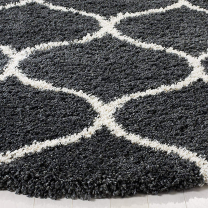 Luxury Hand-Tufted Diamond Shaggy Rug – Grey with Ivory – Soft Feel & Anti-Skid Rubber Backing
