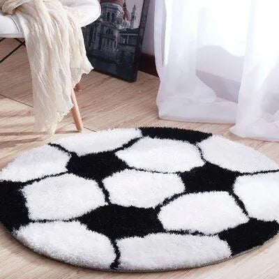 Round Shaggy Football Carpet – Soft Feel with Anti-Skid Rubber Backing