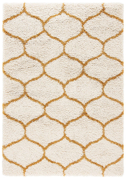 Premium Mustard-Ivory Moroccan Style Shaggy Rug – Plush Soft Touch, Non-Slip Rubber Base