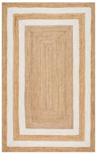 Natural Jute and White Double Border Area Rug