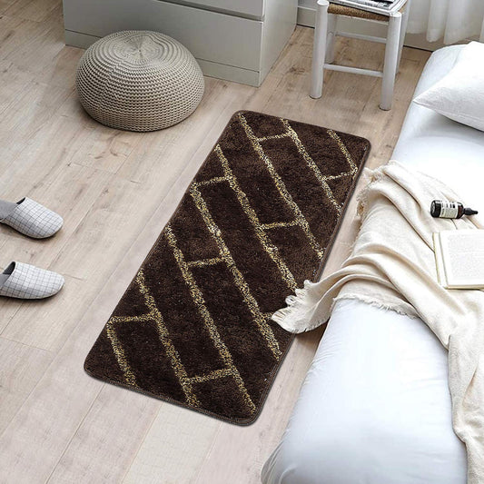 Coffee & Beige Hand crafted super Soft Bedside Runner - Soft Feel, Anti-Skid Rubber Backing