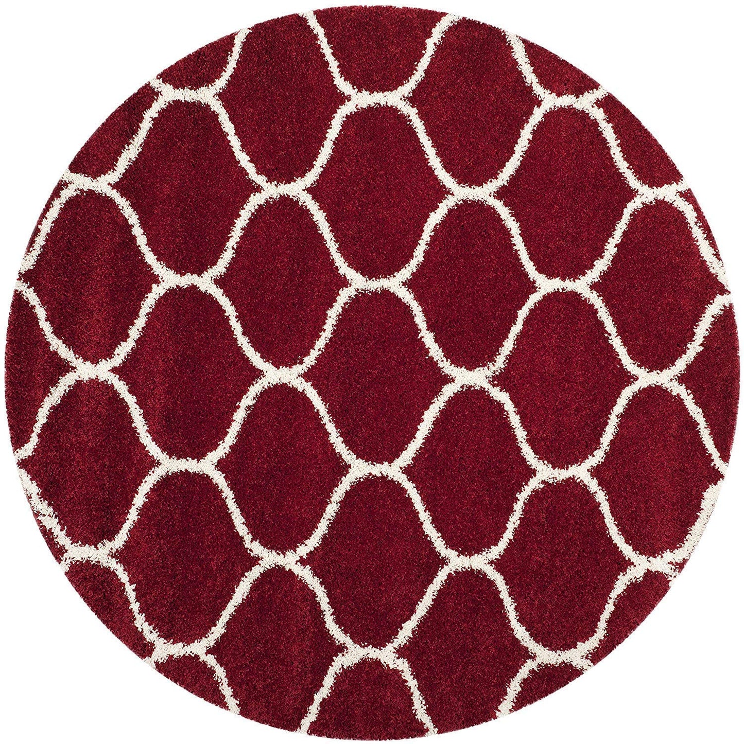 Luxury Red Moroccan Round Shaggy Rug – Extra Soft with Anti-Skid Rubber Backing