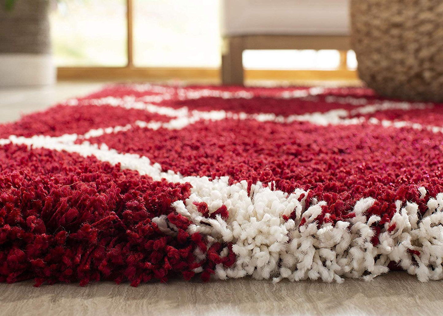 Luxury Red Moroccan Round Shaggy Rug – Extra Soft with Anti-Skid Rubber Backing