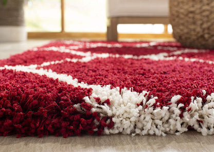 Luxury Red Moroccan Round Shaggy Rug – Extra Soft with Anti-Skid Rubber Backing