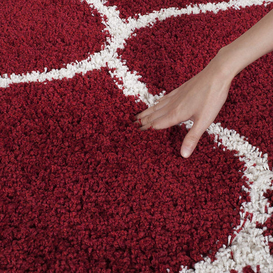 Luxury Red Moroccan Round Shaggy Rug – Extra Soft with Anti-Skid Rubber Backing
