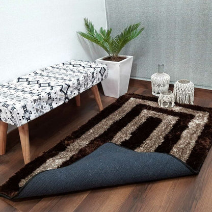 Coffee Squares Modern Pattern Area Rug – Soft Feel with Anti-Skid Rubber Backing