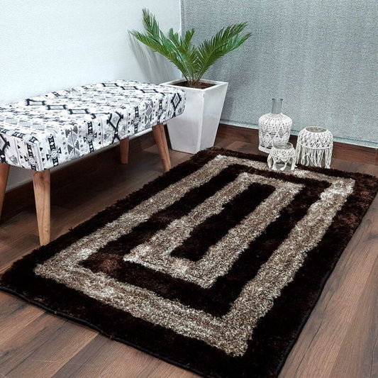 Coffee Squares Modern Pattern Area Rug – Soft Feel with Anti-Skid Rubber Backing