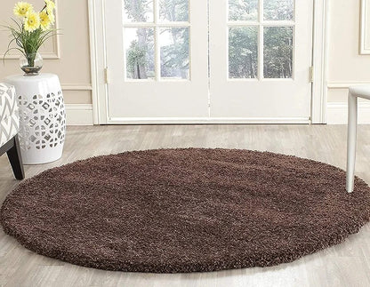 Coffee Plain Premium Microfiber Round Shaggy Rug – Soft Touch & Anti-Skid Rubber Backing